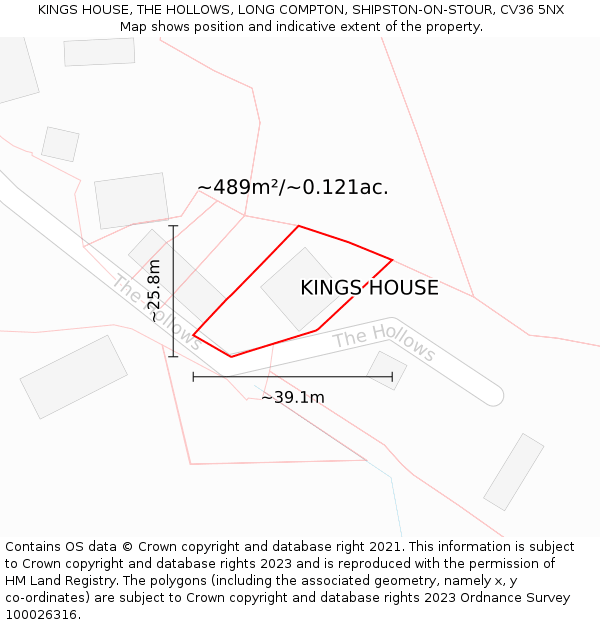 KINGS HOUSE, THE HOLLOWS, LONG COMPTON, SHIPSTON-ON-STOUR, CV36 5NX: Plot and title map