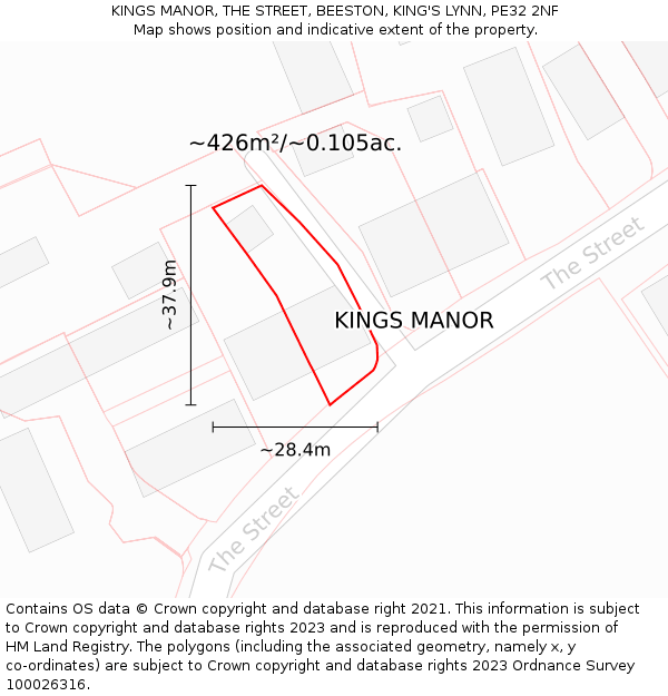KINGS MANOR, THE STREET, BEESTON, KING'S LYNN, PE32 2NF: Plot and title map