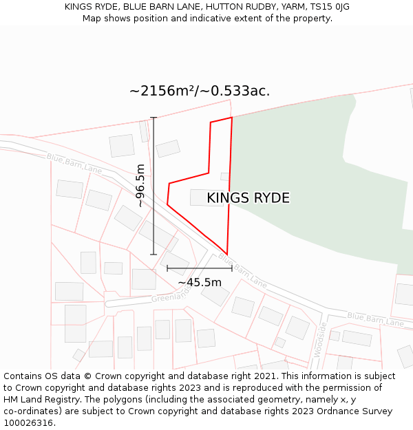 KINGS RYDE, BLUE BARN LANE, HUTTON RUDBY, YARM, TS15 0JG: Plot and title map