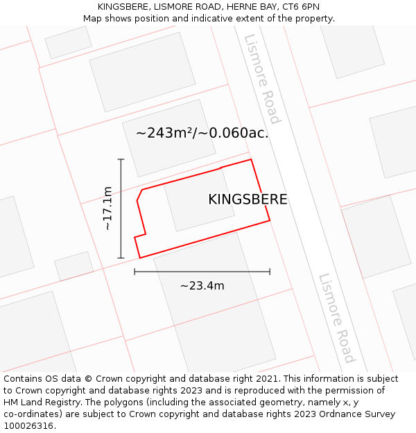 KINGSBERE, LISMORE ROAD, HERNE BAY, CT6 6PN: Plot and title map