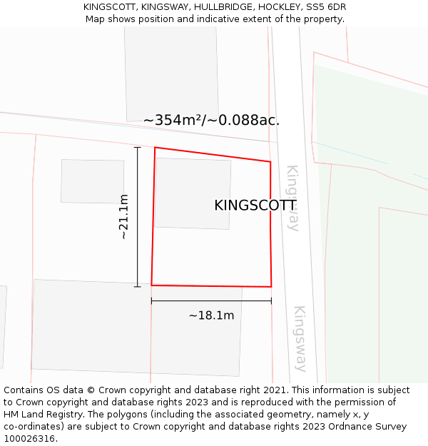 KINGSCOTT, KINGSWAY, HULLBRIDGE, HOCKLEY, SS5 6DR: Plot and title map