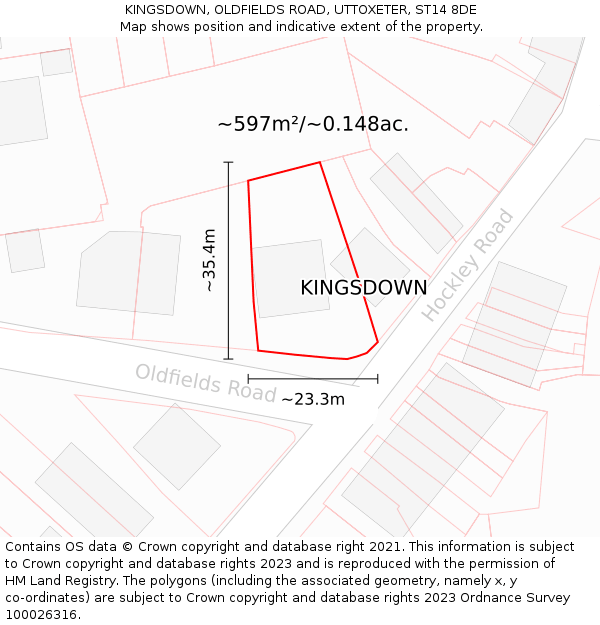 KINGSDOWN, OLDFIELDS ROAD, UTTOXETER, ST14 8DE: Plot and title map