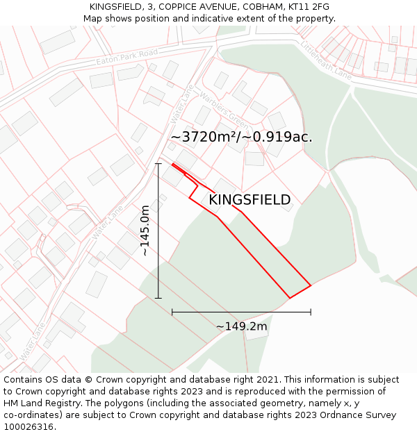 KINGSFIELD, 3, COPPICE AVENUE, COBHAM, KT11 2FG: Plot and title map