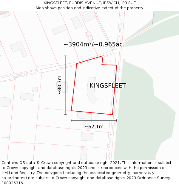 KINGSFLEET, PURDIS AVENUE, IPSWICH, IP3 8UE: Plot and title map