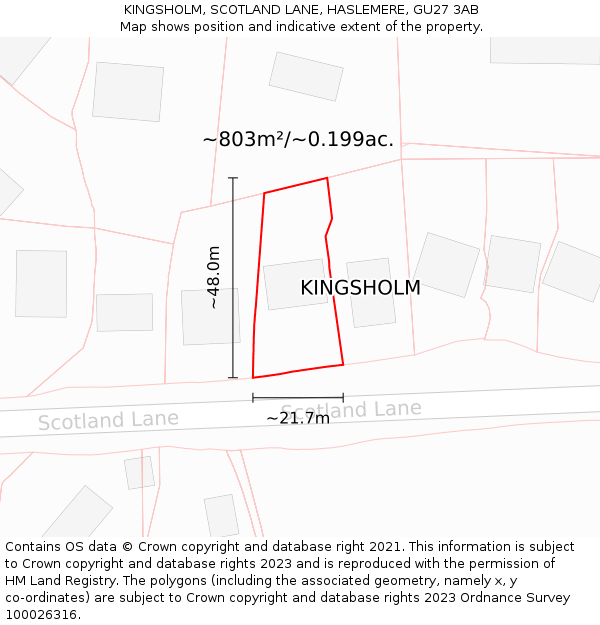 KINGSHOLM, SCOTLAND LANE, HASLEMERE, GU27 3AB: Plot and title map