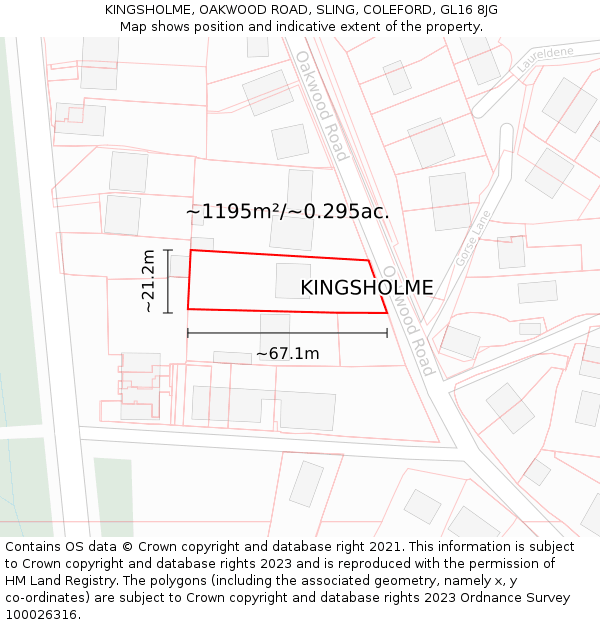 KINGSHOLME, OAKWOOD ROAD, SLING, COLEFORD, GL16 8JG: Plot and title map