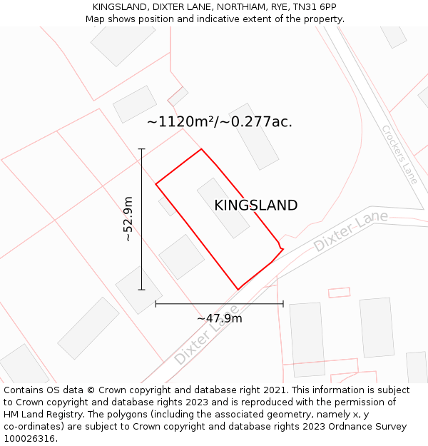 KINGSLAND, DIXTER LANE, NORTHIAM, RYE, TN31 6PP: Plot and title map