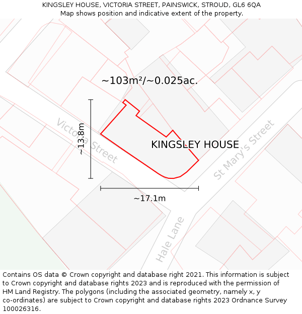 KINGSLEY HOUSE, VICTORIA STREET, PAINSWICK, STROUD, GL6 6QA: Plot and title map