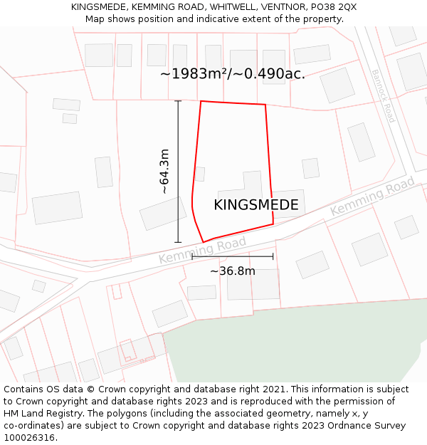 KINGSMEDE, KEMMING ROAD, WHITWELL, VENTNOR, PO38 2QX: Plot and title map