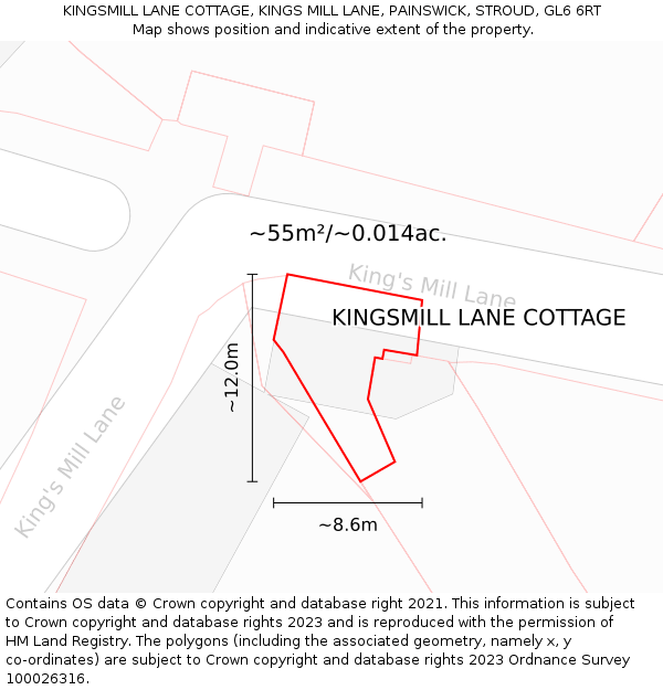 KINGSMILL LANE COTTAGE, KINGS MILL LANE, PAINSWICK, STROUD, GL6 6RT: Plot and title map