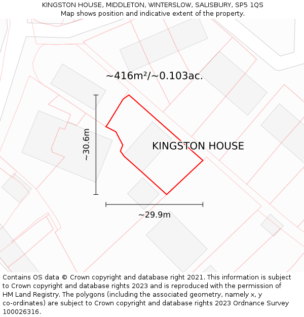 KINGSTON HOUSE, MIDDLETON, WINTERSLOW, SALISBURY, SP5 1QS: Plot and title map