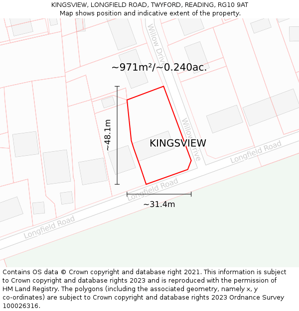 KINGSVIEW, LONGFIELD ROAD, TWYFORD, READING, RG10 9AT: Plot and title map
