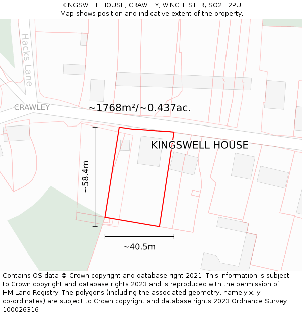 KINGSWELL HOUSE, CRAWLEY, WINCHESTER, SO21 2PU: Plot and title map