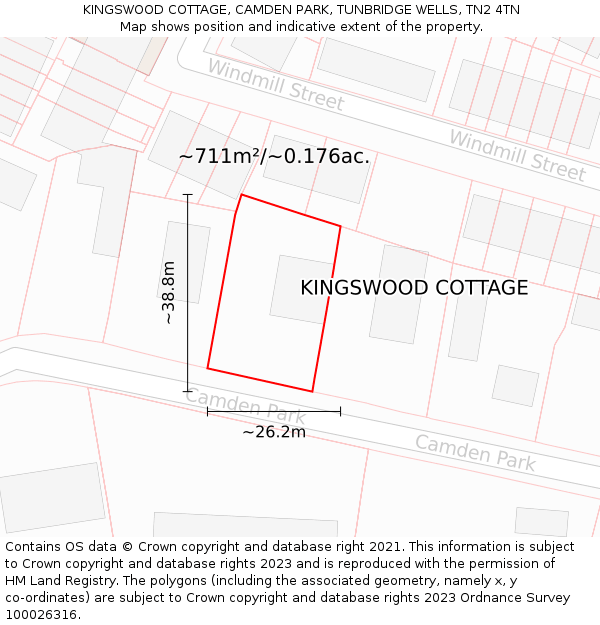 KINGSWOOD COTTAGE, CAMDEN PARK, TUNBRIDGE WELLS, TN2 4TN: Plot and title map