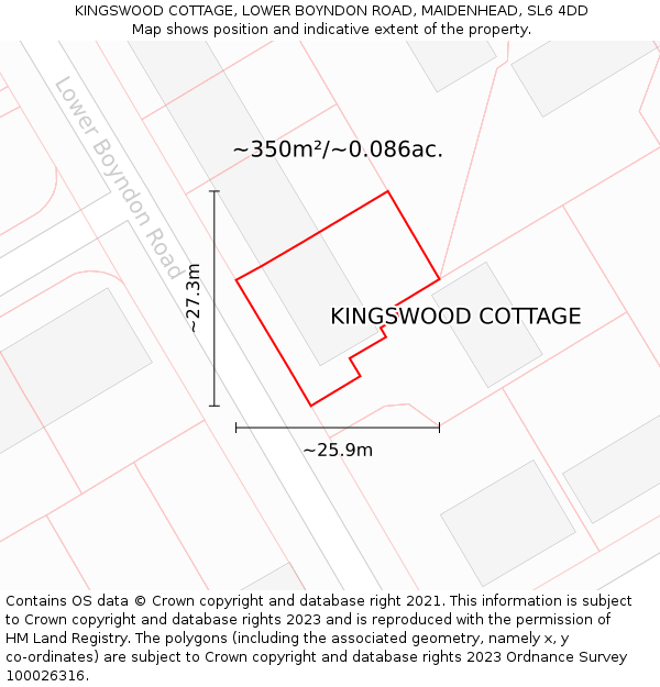 KINGSWOOD COTTAGE, LOWER BOYNDON ROAD, MAIDENHEAD, SL6 4DD: Plot and title map