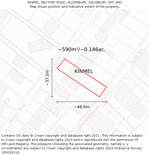 KINMEL, RECTORY ROAD, ALDERBURY, SALISBURY, SP5 3AD: Plot and title map