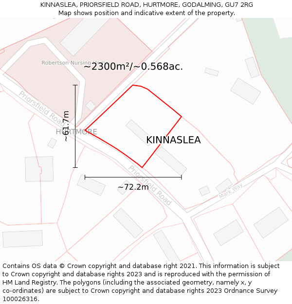 KINNASLEA, PRIORSFIELD ROAD, HURTMORE, GODALMING, GU7 2RG: Plot and title map