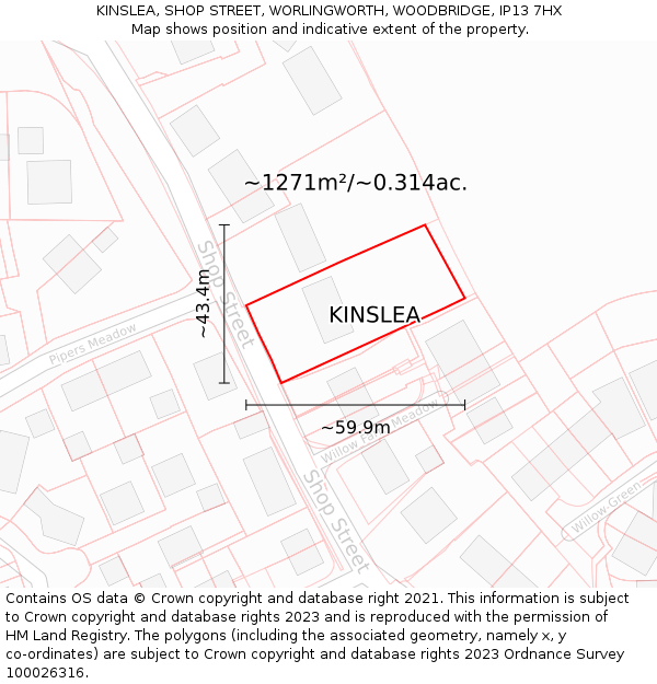 KINSLEA, SHOP STREET, WORLINGWORTH, WOODBRIDGE, IP13 7HX: Plot and title map