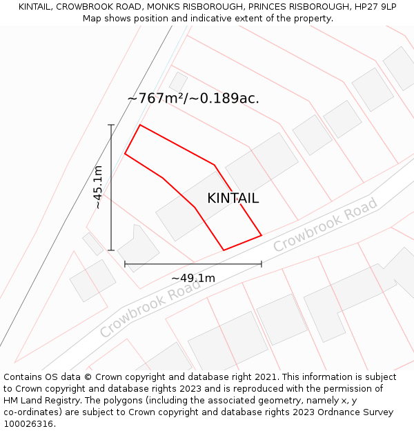 KINTAIL, CROWBROOK ROAD, MONKS RISBOROUGH, PRINCES RISBOROUGH, HP27 9LP: Plot and title map