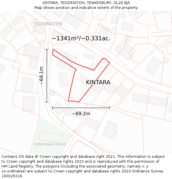 KINTARA, TEDDINGTON, TEWKESBURY, GL20 8JA: Plot and title map