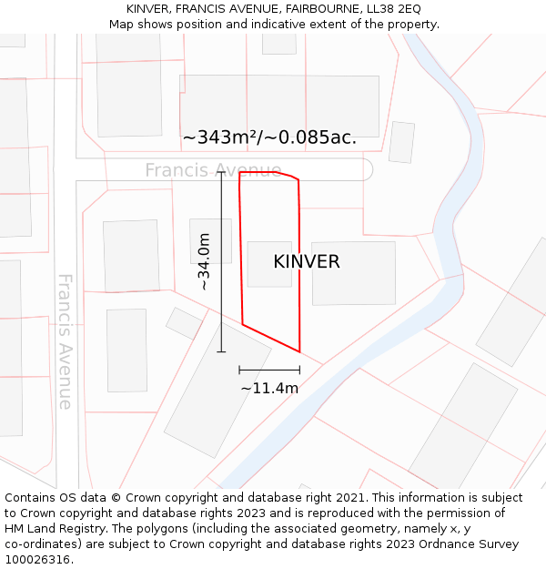 KINVER, FRANCIS AVENUE, FAIRBOURNE, LL38 2EQ: Plot and title map