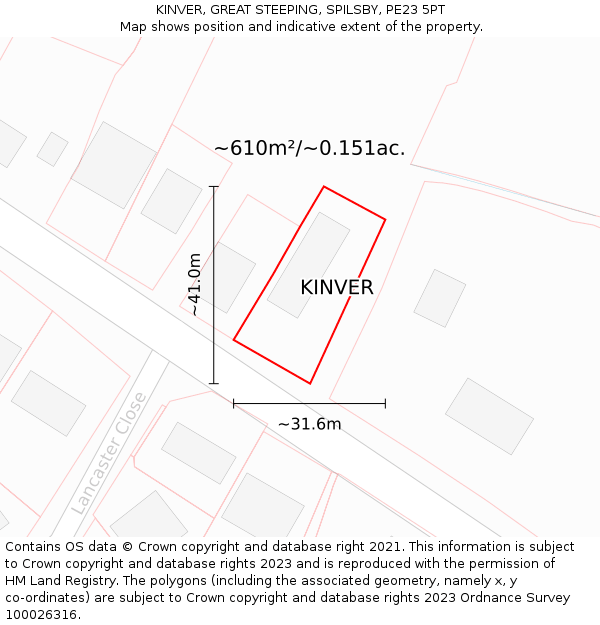 KINVER, GREAT STEEPING, SPILSBY, PE23 5PT: Plot and title map