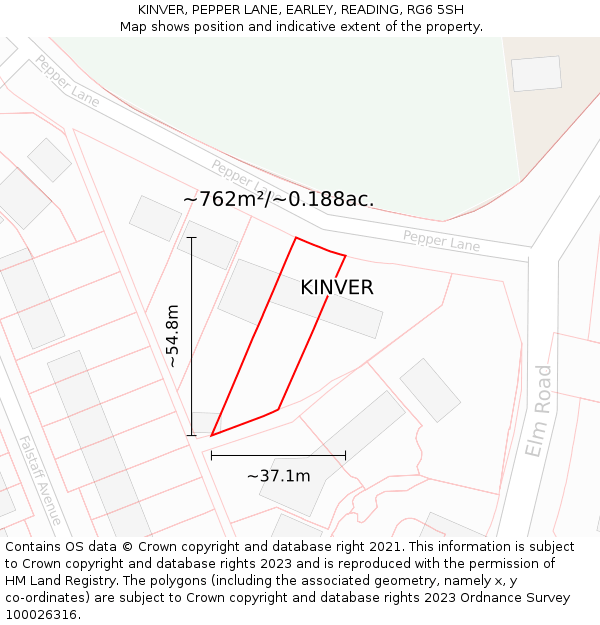KINVER, PEPPER LANE, EARLEY, READING, RG6 5SH: Plot and title map