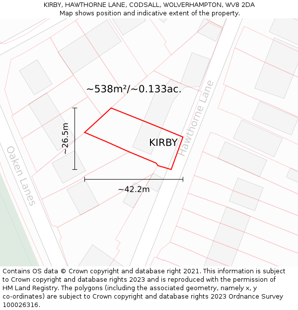 KIRBY, HAWTHORNE LANE, CODSALL, WOLVERHAMPTON, WV8 2DA: Plot and title map