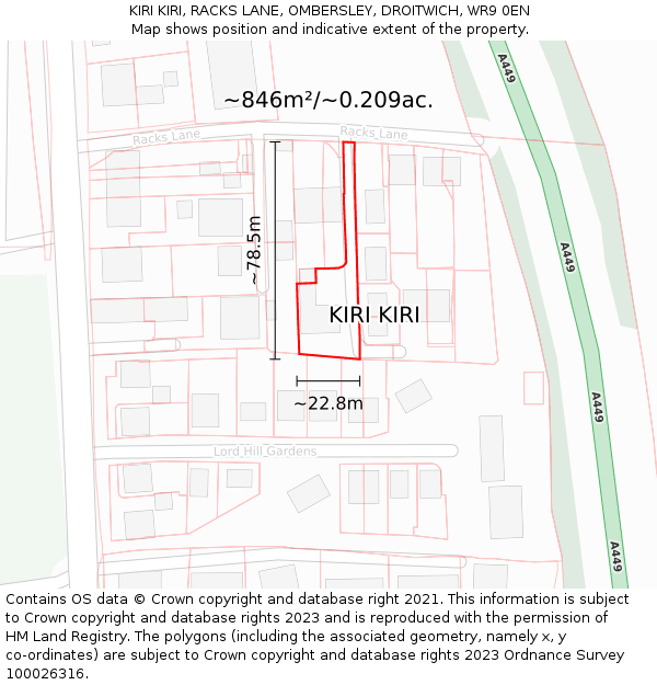 KIRI KIRI, RACKS LANE, OMBERSLEY, DROITWICH, WR9 0EN: Plot and title map