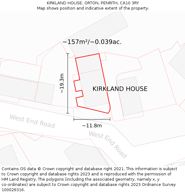 KIRKLAND HOUSE, ORTON, PENRITH, CA10 3RY: Plot and title map