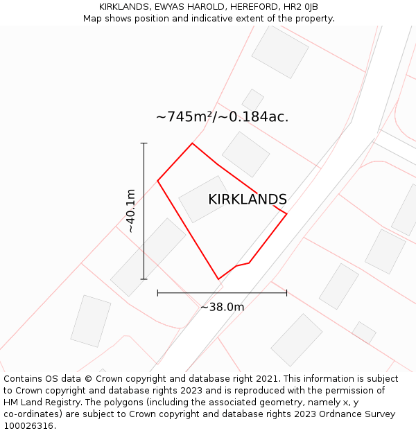 KIRKLANDS, EWYAS HAROLD, HEREFORD, HR2 0JB: Plot and title map