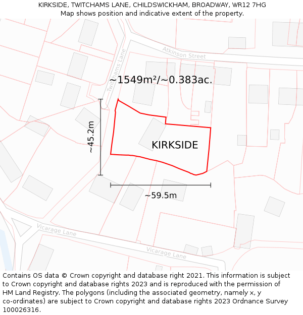 KIRKSIDE, TWITCHAMS LANE, CHILDSWICKHAM, BROADWAY, WR12 7HG: Plot and title map