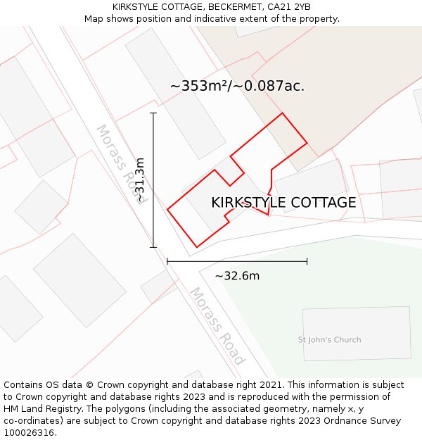 KIRKSTYLE COTTAGE, BECKERMET, CA21 2YB: Plot and title map