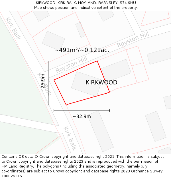 KIRKWOOD, KIRK BALK, HOYLAND, BARNSLEY, S74 9HU: Plot and title map
