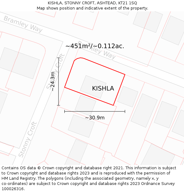 KISHLA, STONNY CROFT, ASHTEAD, KT21 1SQ: Plot and title map
