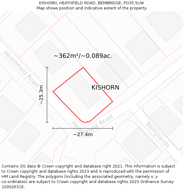 KISHORN, HEATHFIELD ROAD, BEMBRIDGE, PO35 5UW: Plot and title map