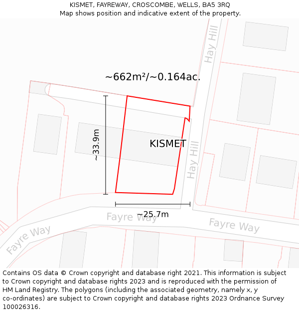 KISMET, FAYREWAY, CROSCOMBE, WELLS, BA5 3RQ: Plot and title map