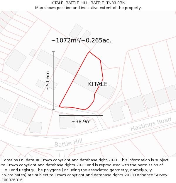 KITALE, BATTLE HILL, BATTLE, TN33 0BN: Plot and title map