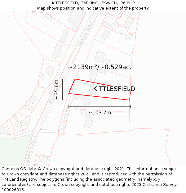 KITTLESFIELD, BARKING, IPSWICH, IP6 8HP: Plot and title map