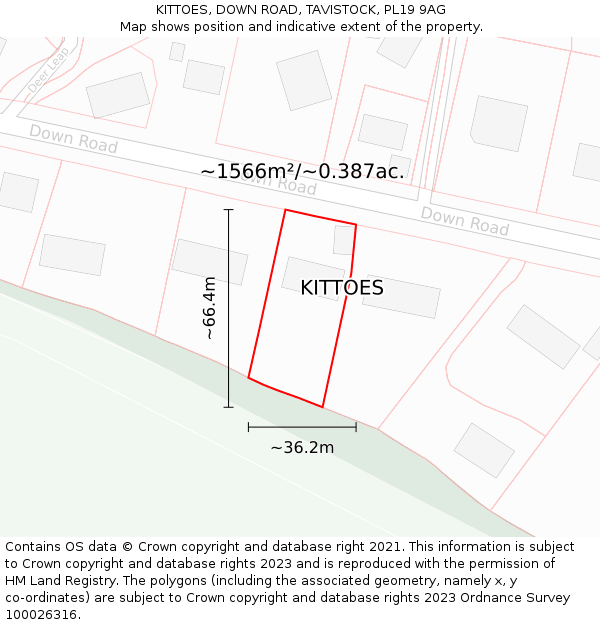KITTOES, DOWN ROAD, TAVISTOCK, PL19 9AG: Plot and title map