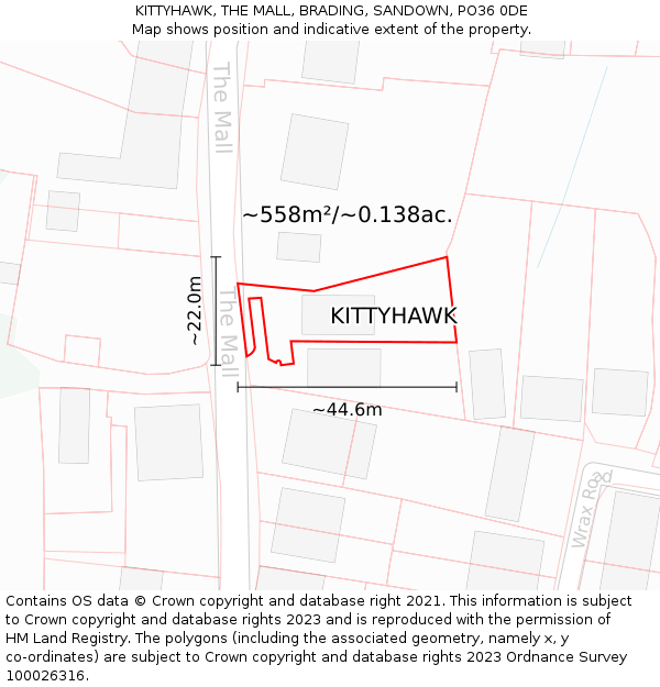 KITTYHAWK, THE MALL, BRADING, SANDOWN, PO36 0DE: Plot and title map
