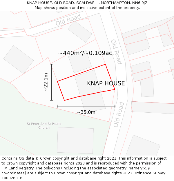 KNAP HOUSE, OLD ROAD, SCALDWELL, NORTHAMPTON, NN6 9JZ: Plot and title map