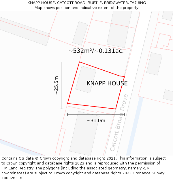 KNAPP HOUSE, CATCOTT ROAD, BURTLE, BRIDGWATER, TA7 8NG: Plot and title map
