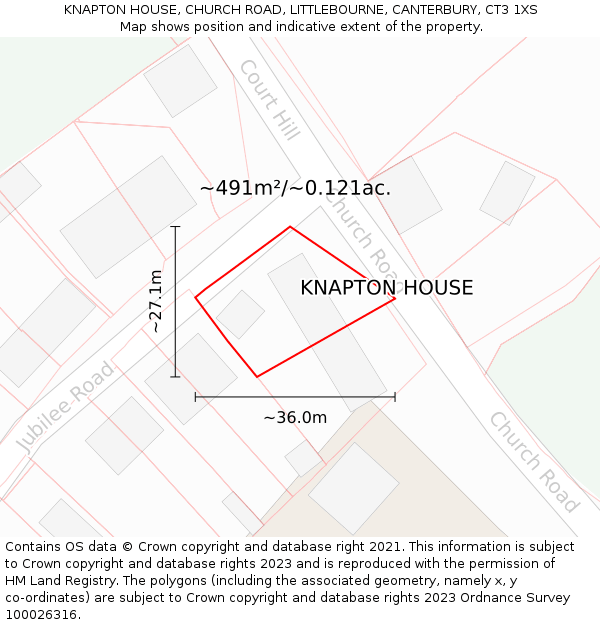 KNAPTON HOUSE, CHURCH ROAD, LITTLEBOURNE, CANTERBURY, CT3 1XS: Plot and title map