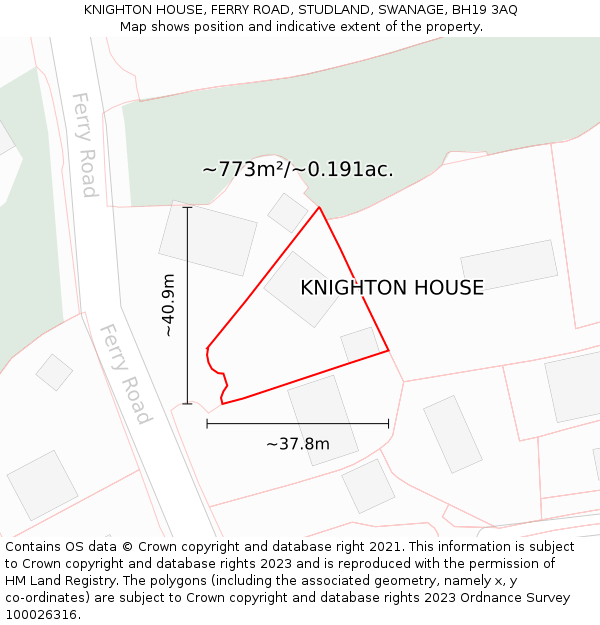 KNIGHTON HOUSE, FERRY ROAD, STUDLAND, SWANAGE, BH19 3AQ: Plot and title map