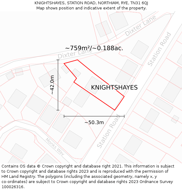 KNIGHTSHAYES, STATION ROAD, NORTHIAM, RYE, TN31 6QJ: Plot and title map