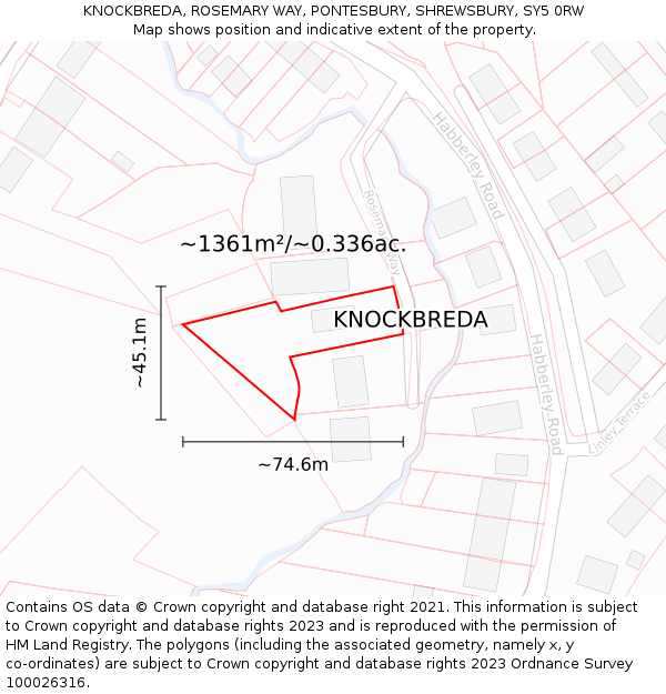 KNOCKBREDA, ROSEMARY WAY, PONTESBURY, SHREWSBURY, SY5 0RW: Plot and title map