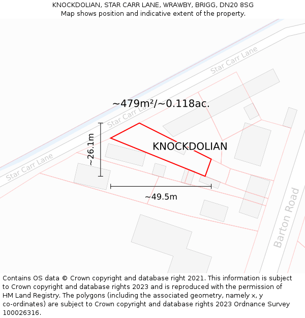 KNOCKDOLIAN, STAR CARR LANE, WRAWBY, BRIGG, DN20 8SG: Plot and title map