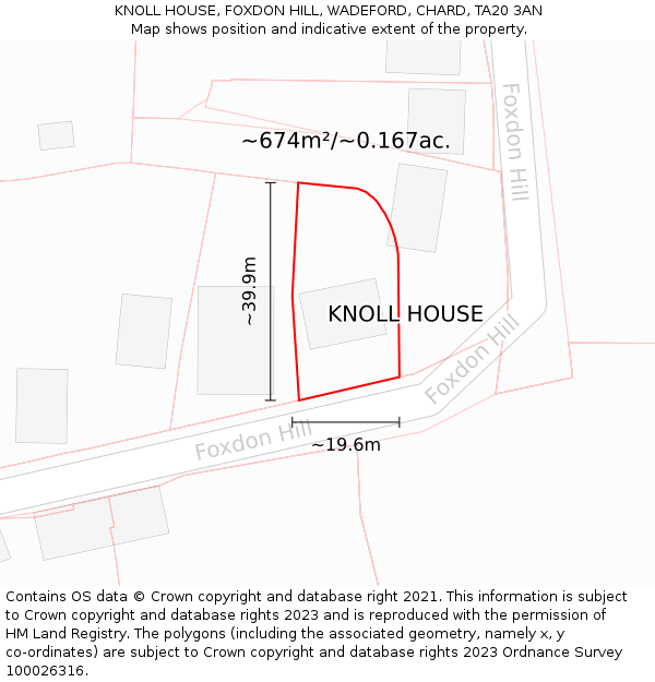 KNOLL HOUSE, FOXDON HILL, WADEFORD, CHARD, TA20 3AN: Plot and title map