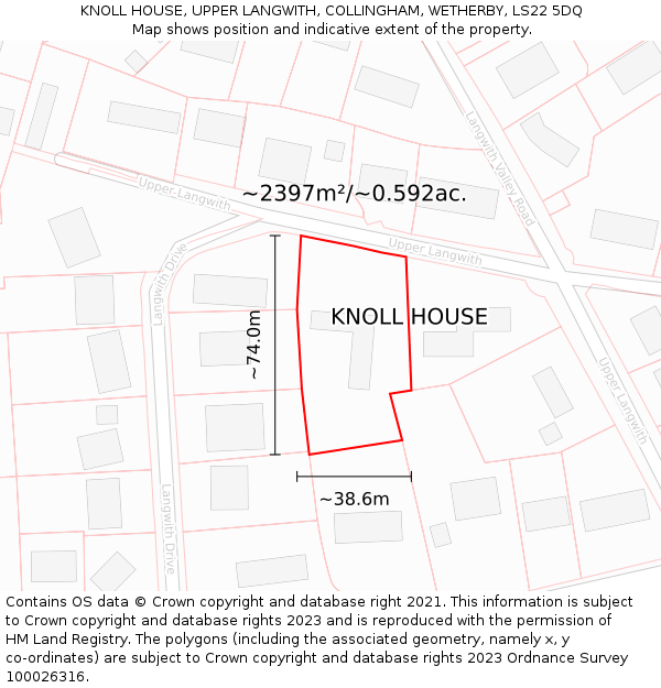 KNOLL HOUSE, UPPER LANGWITH, COLLINGHAM, WETHERBY, LS22 5DQ: Plot and title map